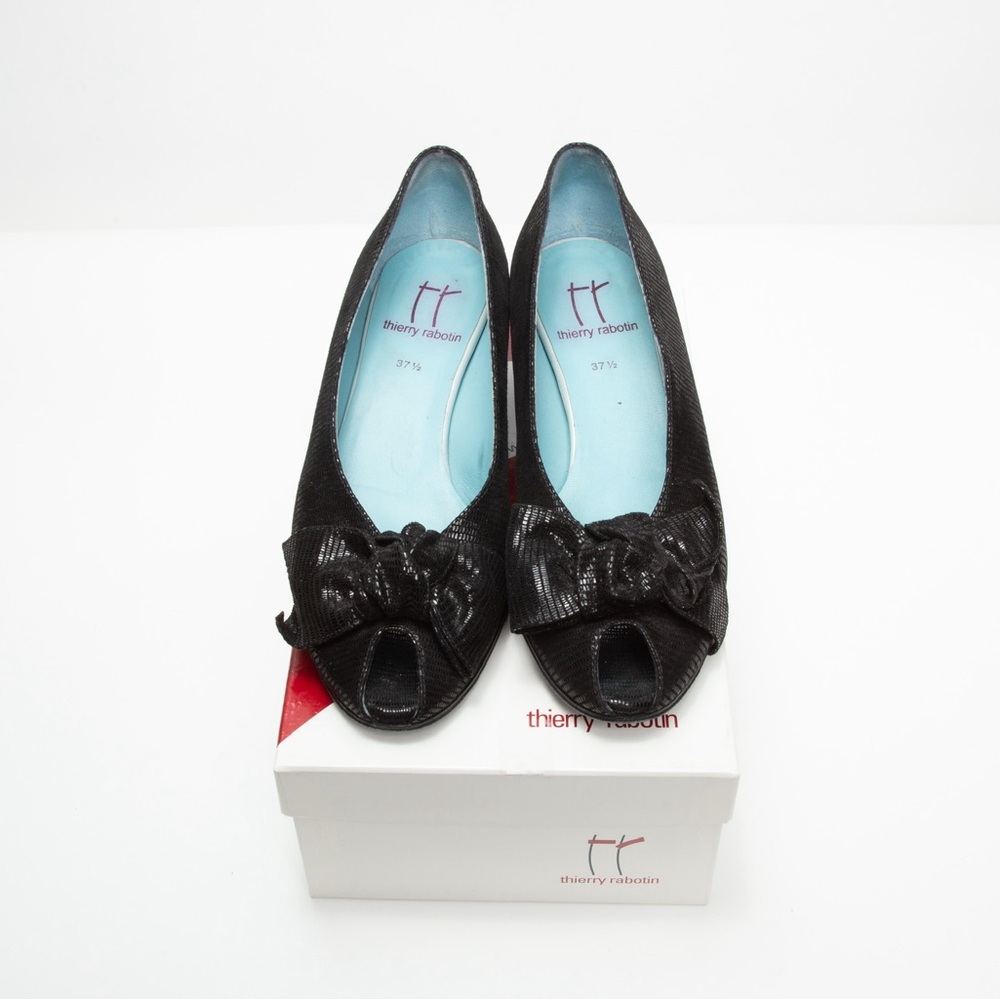 Thierry Rabotin Black Bow Peep Toe Heels